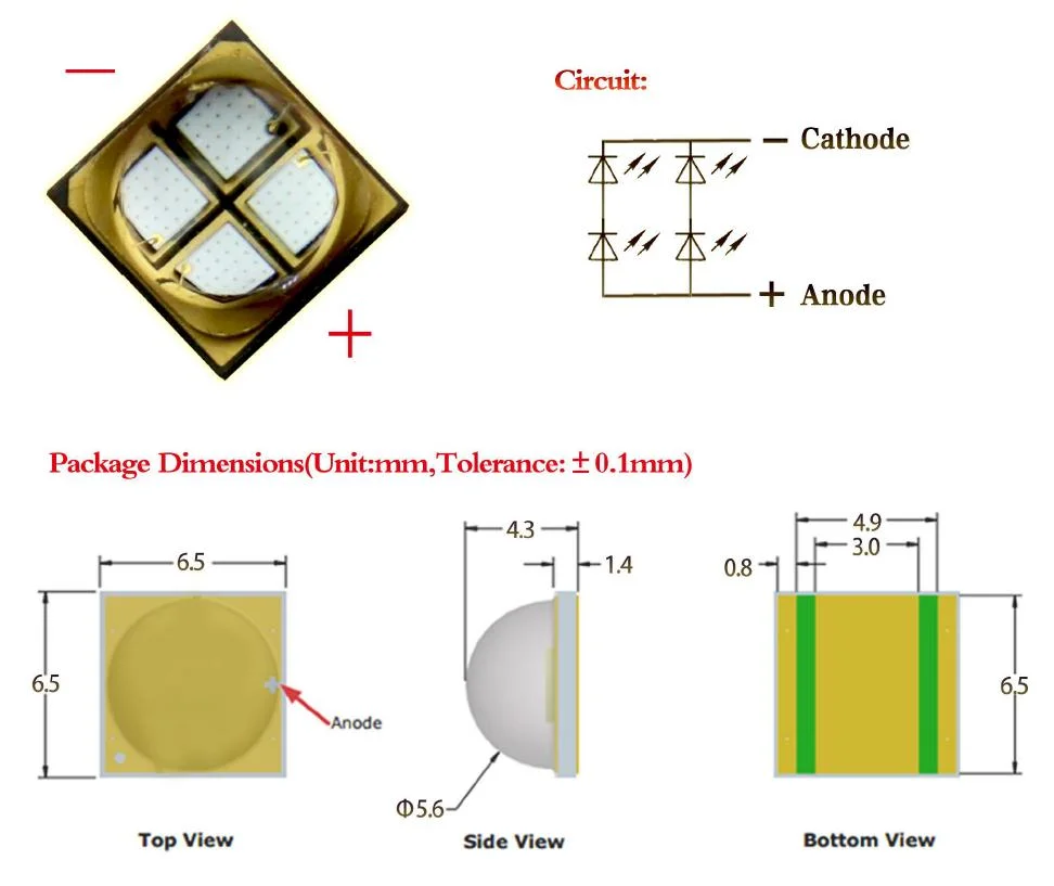 10W High Power 6565 UV LED 365nm for Industrial UV Curing Application